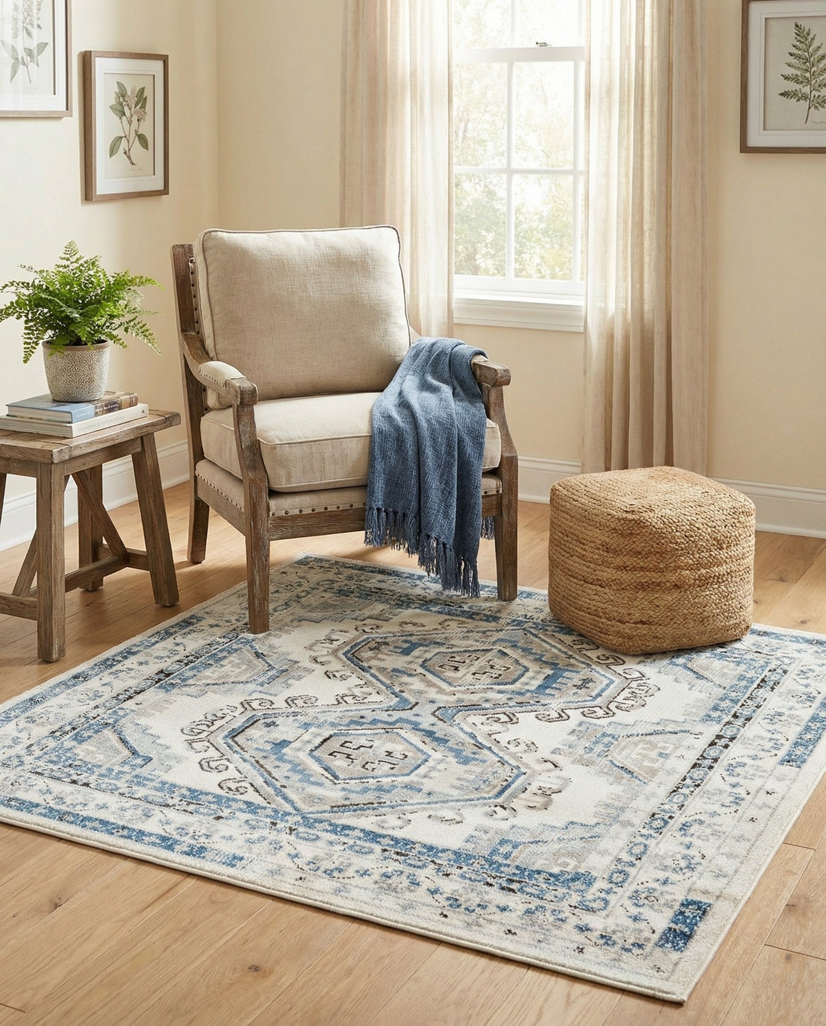 Savannah Elegance Collection Area Rug -  Tybee (Ivory Aqua) Square Ivory Aqua  lifestyle 96