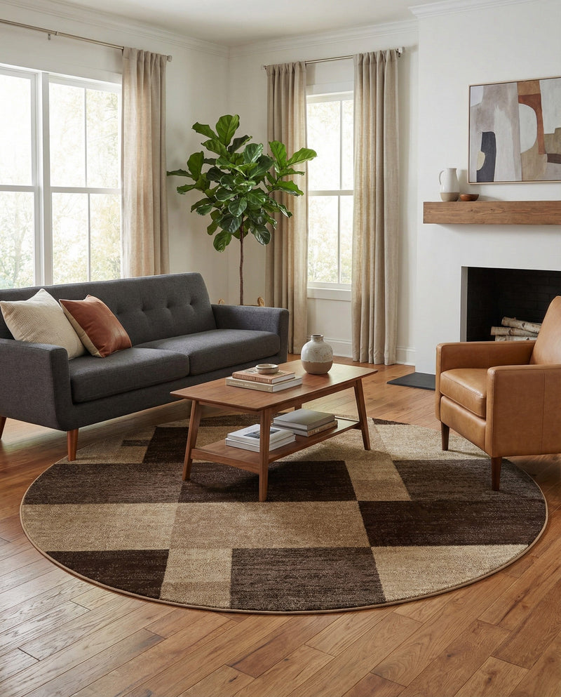 Autumn Meadow Collection Area Rug -  Sycamoreside (Light Brown) Round Light Brown  lifestyle 39