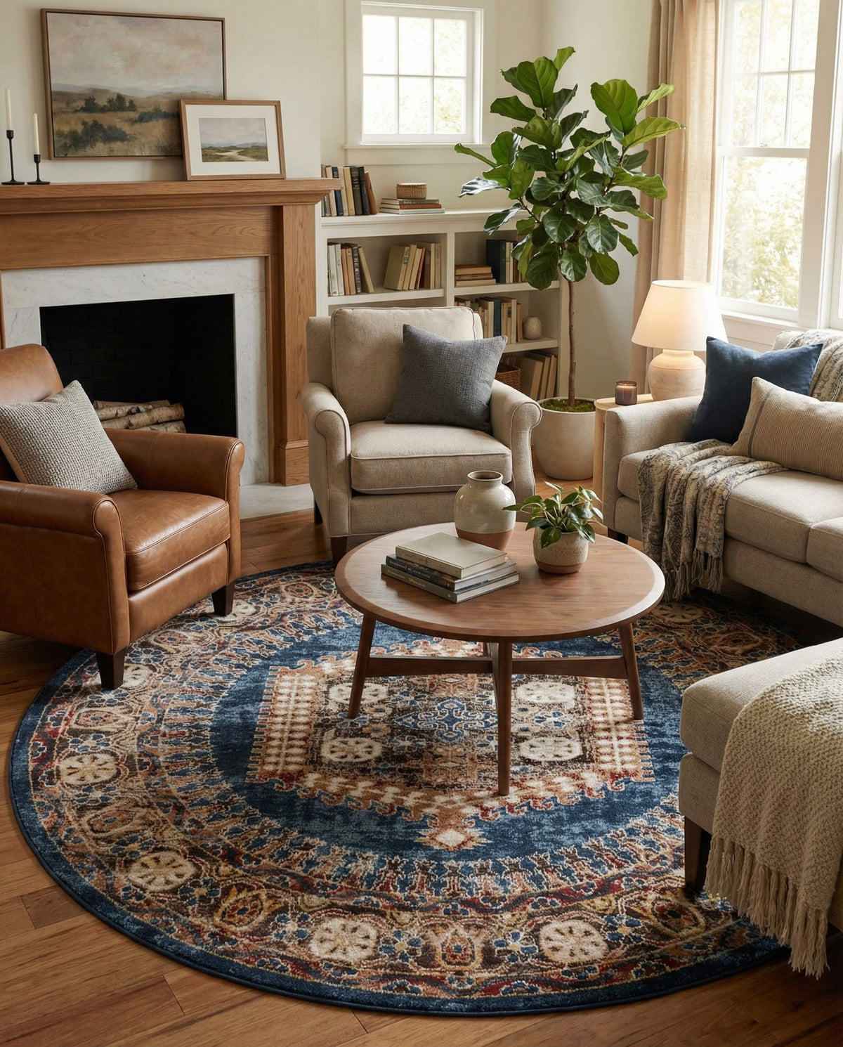 Eden Oasis Collection Area Rug -  Refuge (Blue) Round Blue  lifestyle 81