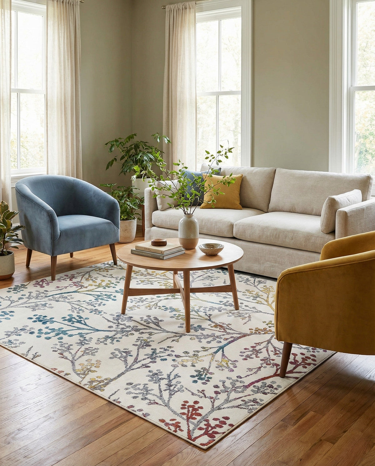 Meadow Breeze Collection Area Rug -  Sunbeam Square Ivory  lifestyle 78