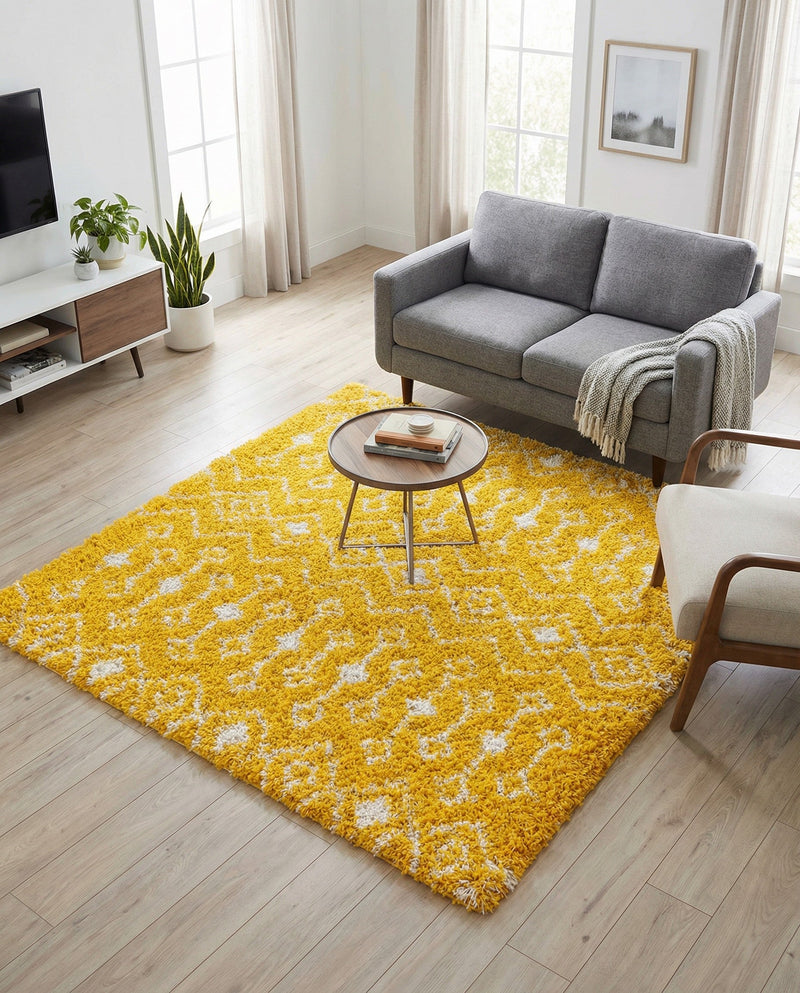 Berber Lattice Shag Collection Area Rug - Atlas (Yellow) Square Yellow  lifestyle 38