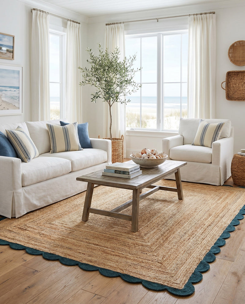 Serenity Braided Jute Collection Area Rug - Seaside Rectangle Natural and Green  lifestyle 52