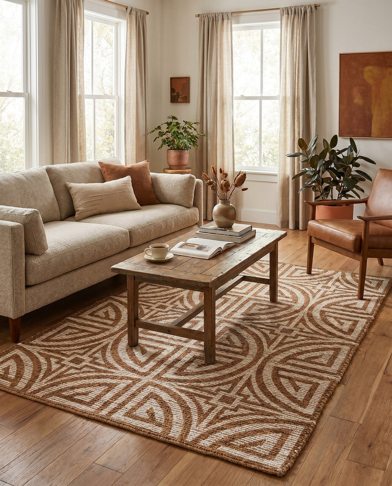 Savannah Threads Collection Area Rug -  Thar Rectangle Light Brown and Ivory  lifestyle 48