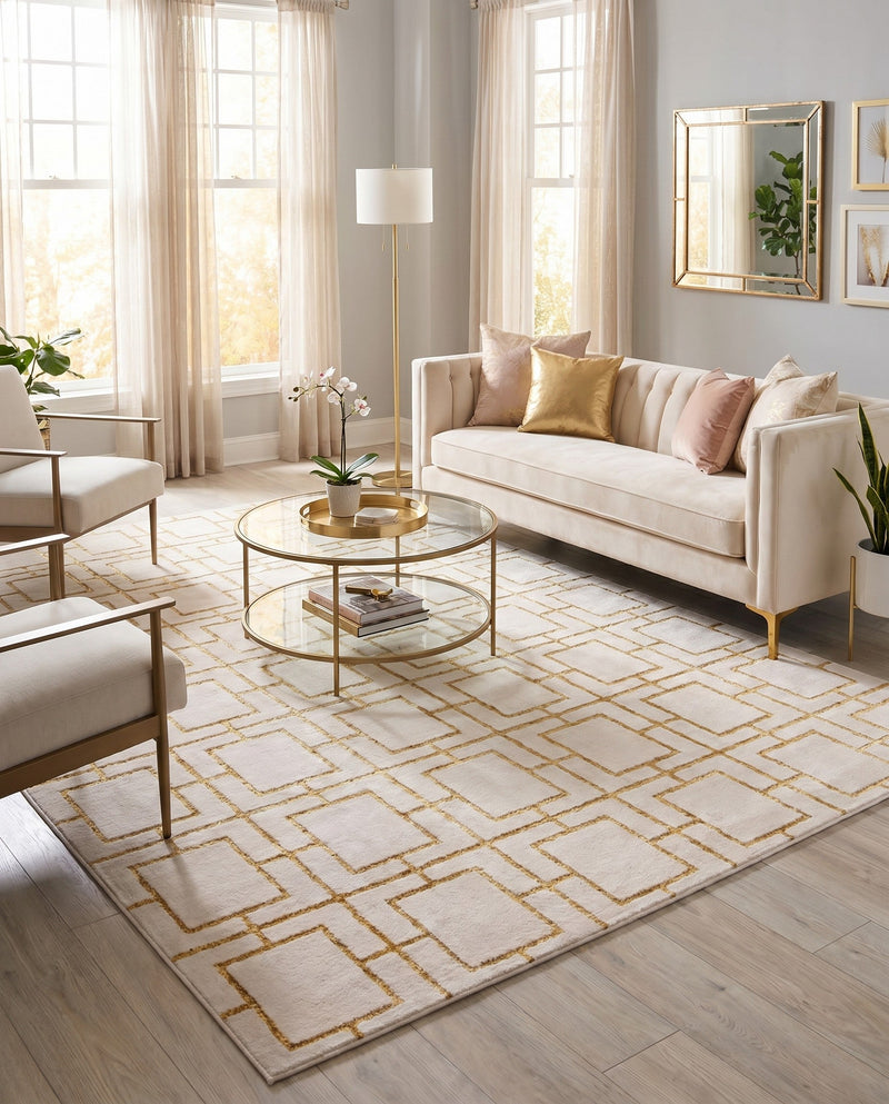 Hollywood Luxe Collection Area Rug -  Beverly (White Gold) Rectangle White Gold  lifestyle 6