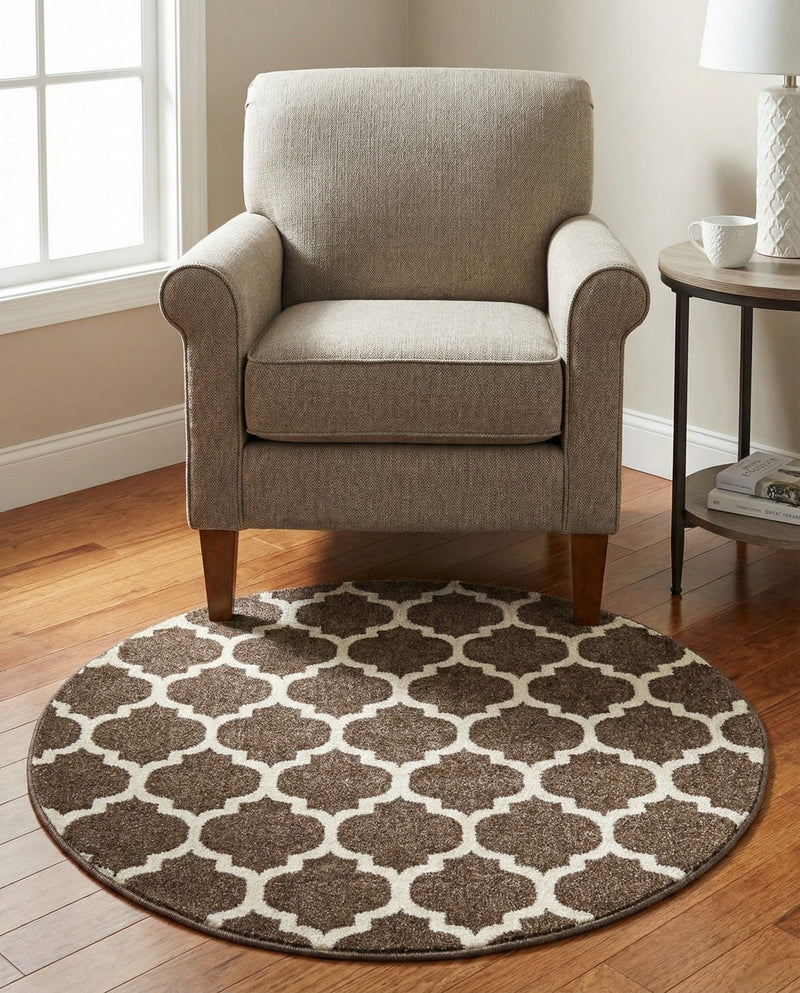 Lattice Gardens Collection Area Rug -  Bloomfield (Brown) Round Brown  lifestyle 35
