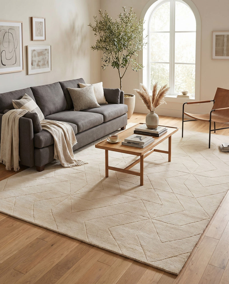 Nordic Loom Geometric Collection Area Rug - Oslo Rectangle Pearl Ivory  lifestyle 80