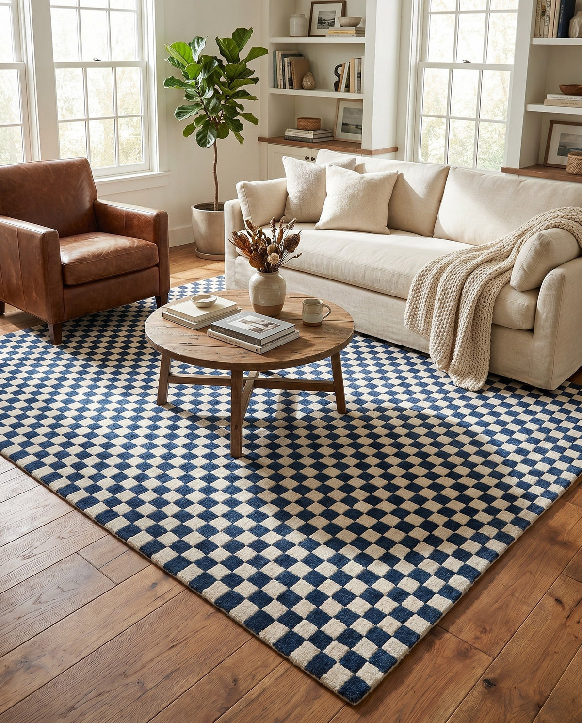 Shepherd's Glen Wool Collection Area Rug - Reykjavik Square Blue and White  lifestyle 94