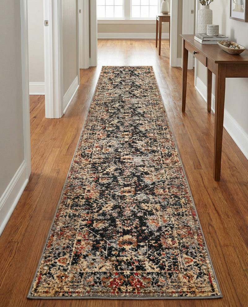 Neptune Elegance Collection Area Rug -  Galatea (Black) Runner Black  lifestyle 76