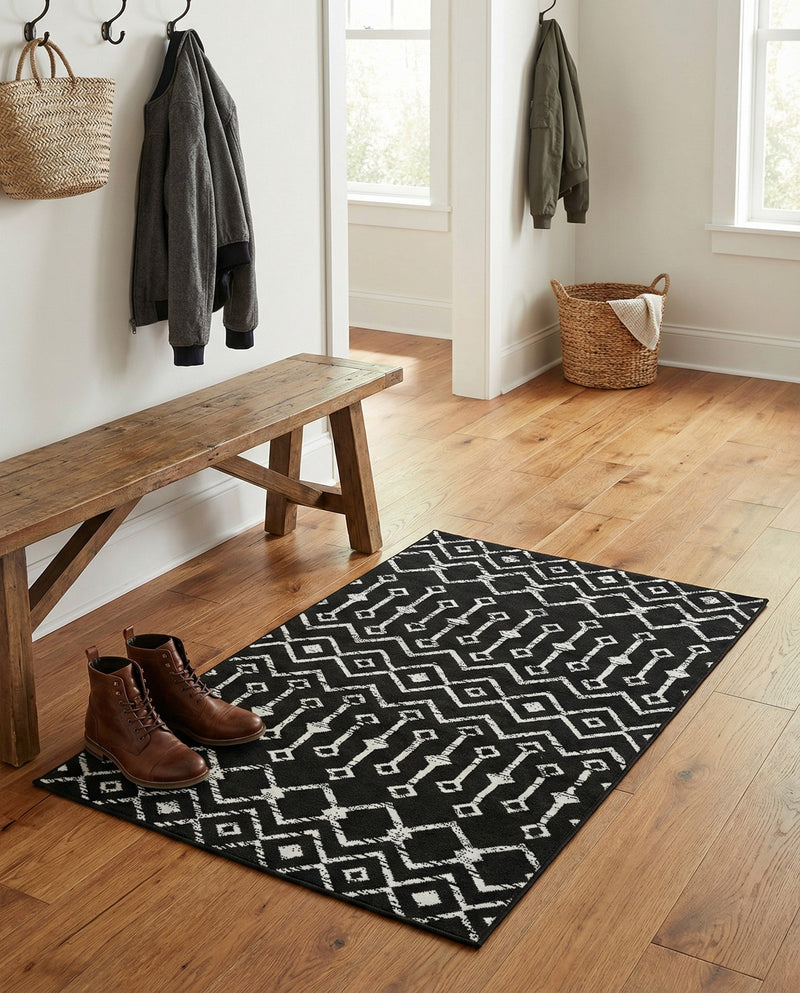 Marrakech Lattice Collection Area Rug - Medina (Black) Rectangle Black  lifestyle 23