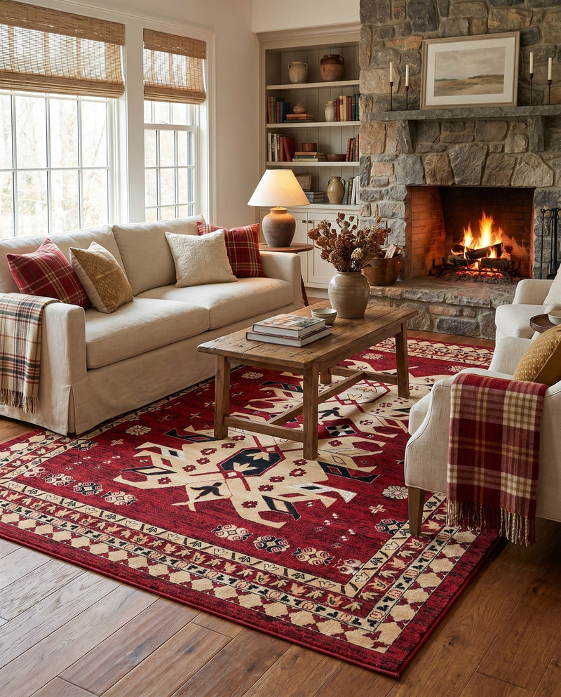 Tabriz Tapestries Collection Area Rug - Azerbaijan (Red) Rectangle Red  lifestyle 23