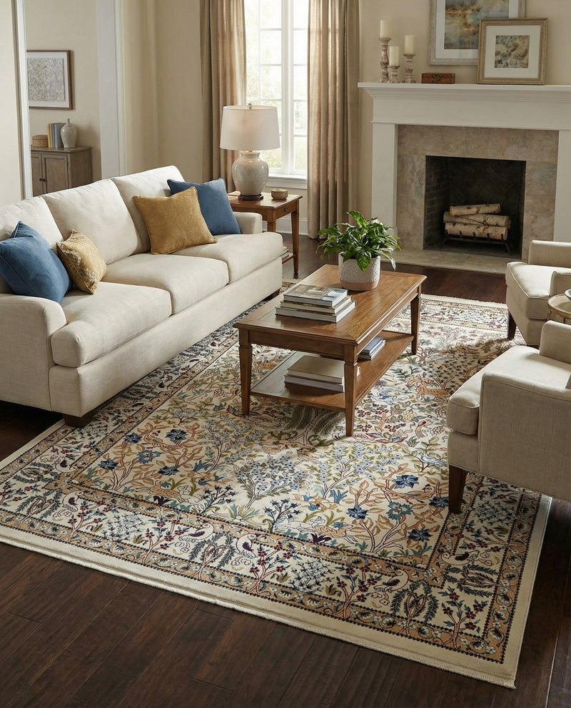 Persian Elegance Collection Area Rug -  Kerman (Ivory) Rectangle Ivory  lifestyle 9