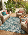 Seaside Blooms Collection Area Rug - Verdure (Teal) Rectangle Teal  lifestyle 33