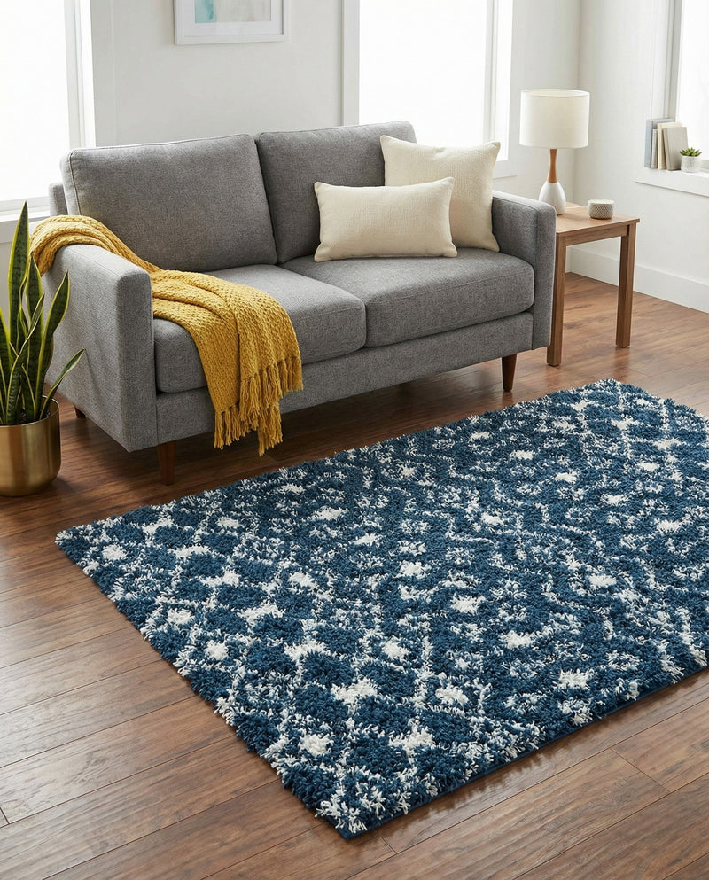 Berber Lattice Shag Collection Area Rug - Atlas (Navy Blue) Rectangle Navy Blue  lifestyle 10
