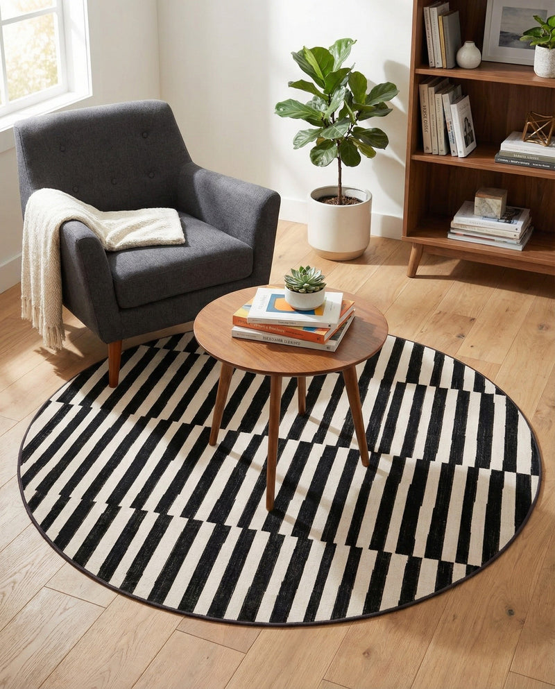 Soho Elegance Collection Area Rug -  Hudson (Black) Round Black  lifestyle 78