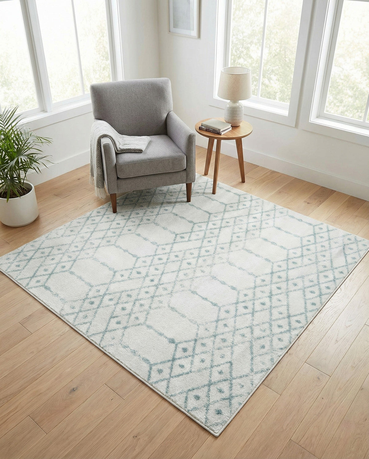 Marrakesh Lattice Collection Area Rug - Casablanca (Ivory Aqua) Square Ivory Aqua  lifestyle 91