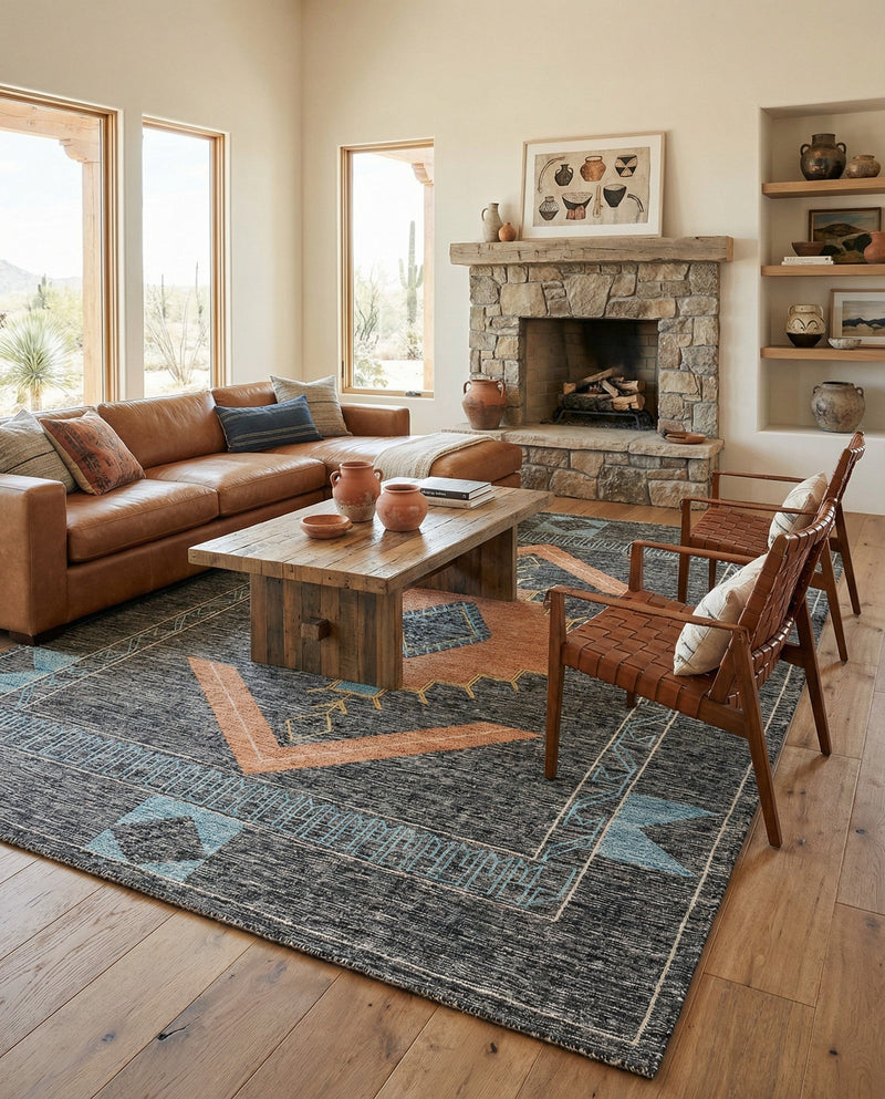 Caspian Wool Collection Area Rug - Ephesus Rectangle Charcoal Gray  lifestyle 16