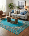Tabriz Tapestry Collection Area Rug - Azerbaijan (Turquoise) Rectangle Turquoise  lifestyle 5