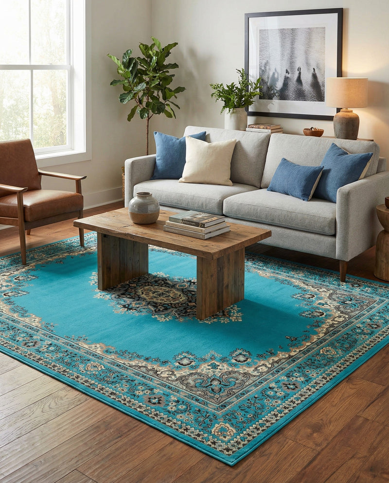 Tabriz Tapestry Collection Area Rug - Azerbaijan (Turquoise) Rectangle Turquoise  lifestyle 5