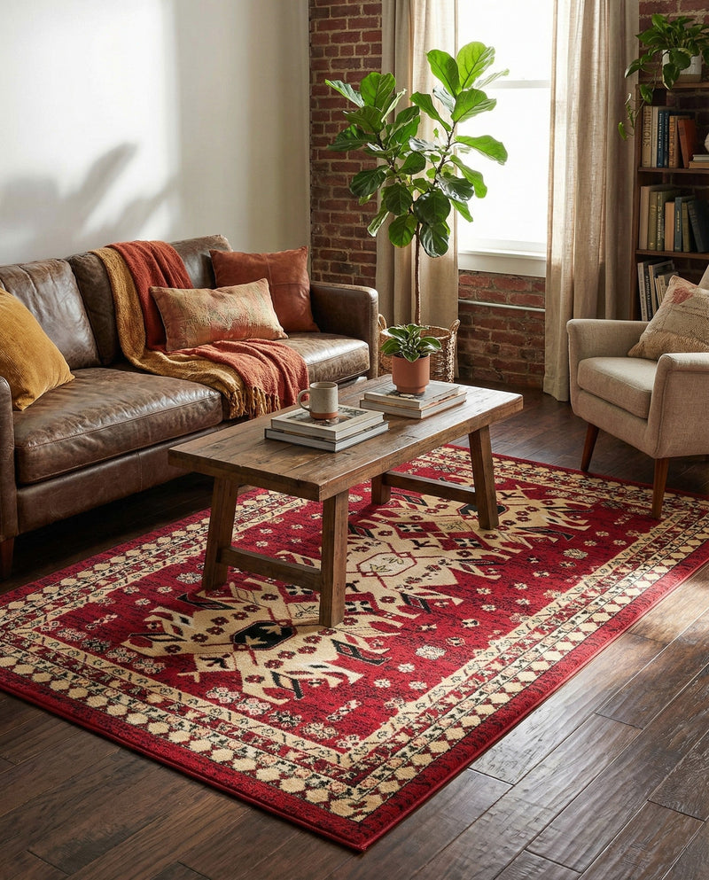 Tabriz Tapestries Collection Area Rug - Azerbaijan (Red) Rectangle Red  lifestyle 21