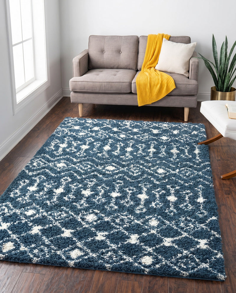 Berber Lattice Shag Collection Area Rug - Atlas (Navy Blue) Rectangle Navy Blue  lifestyle 19