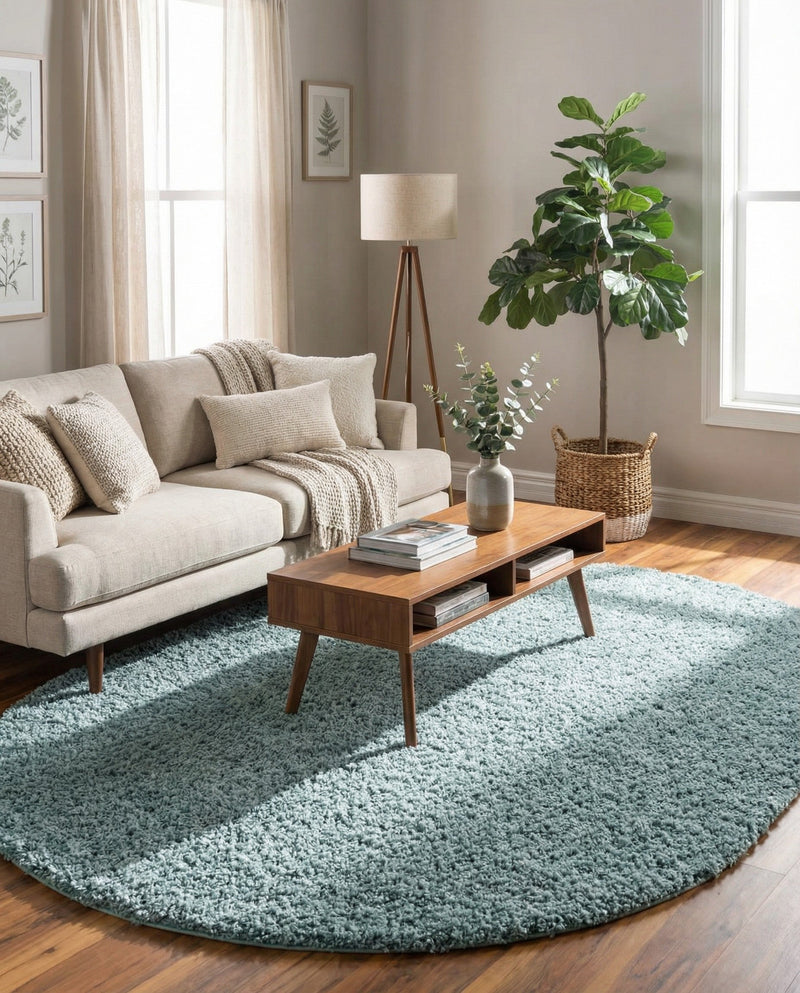 Plush Oasis Collection Area Rug - Serenity (Light Slate Blue) Oval Light Slate Blue  lifestyle 41