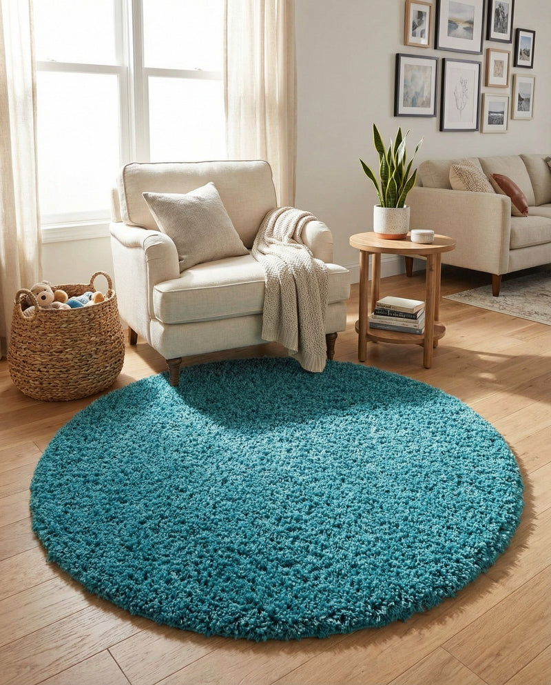Plush Oasis Collection Area Rug - Serenity (Deep Aqua Blue) Round Deep Aqua Blue  lifestyle 31