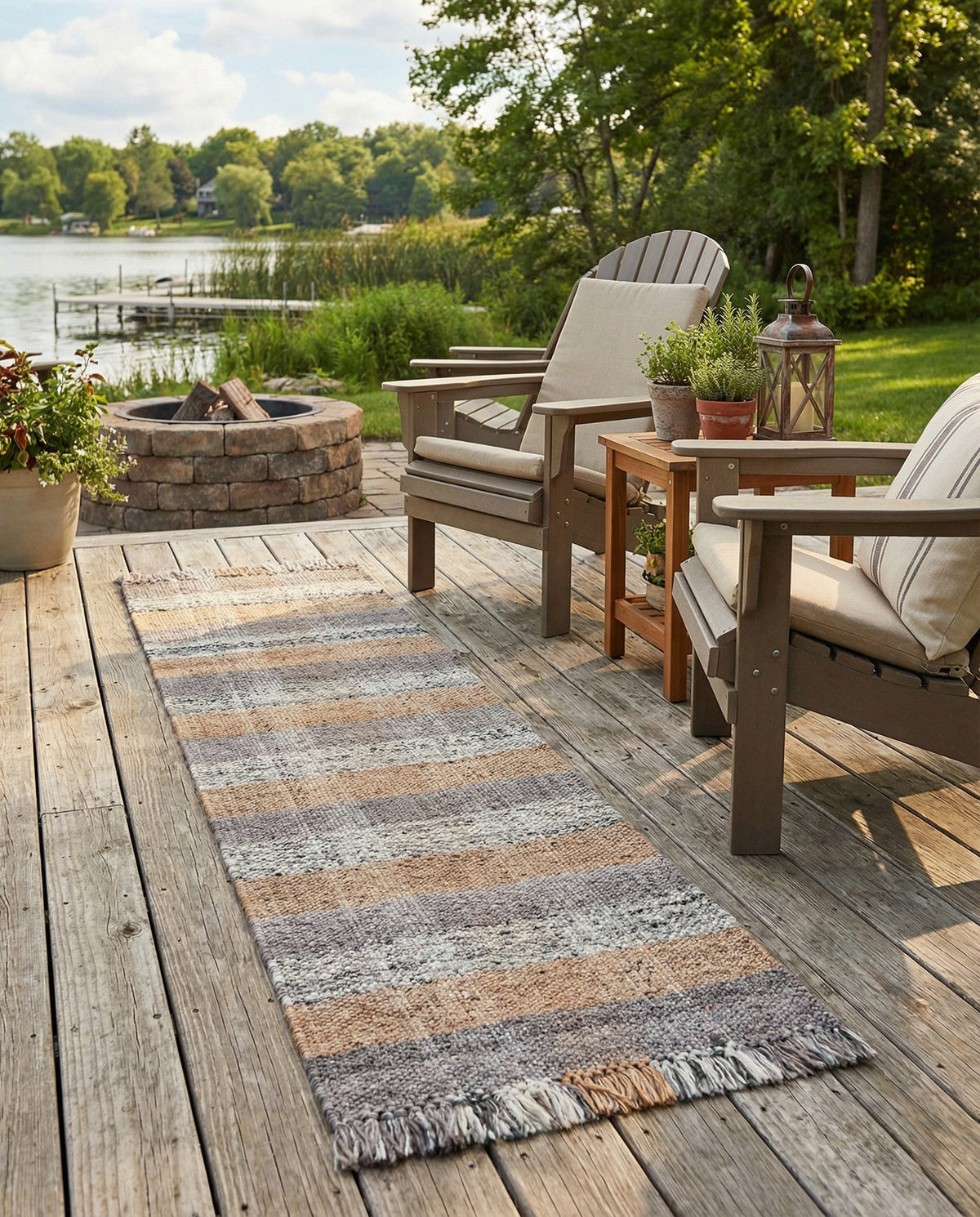 Sustainable Grid Indoor-Outdoor Oasis Collection Area Rug - Savannah Runner Desert Gray  lifestyle 213