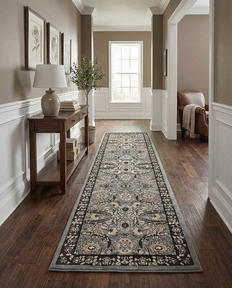 Tabriz Tapestry Collection Area Rug - Sahand (Dark Gray) Runner Dark Gray  lifestyle 55