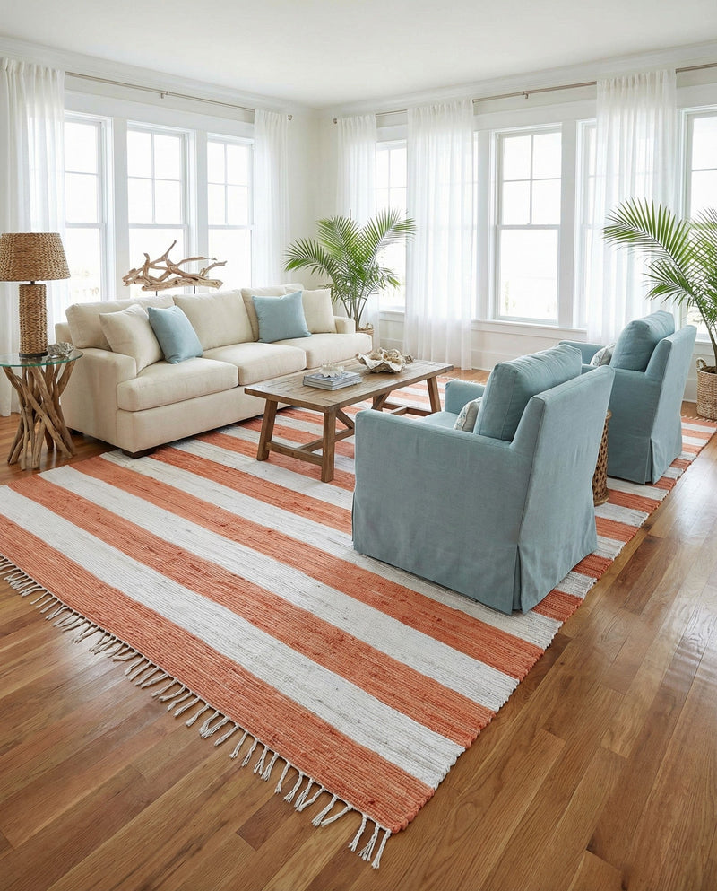 Tassel Trail Collection Area Rug - Pathway (Coral and Ivory) Rectangle Coral and Ivory  lifestyle 12