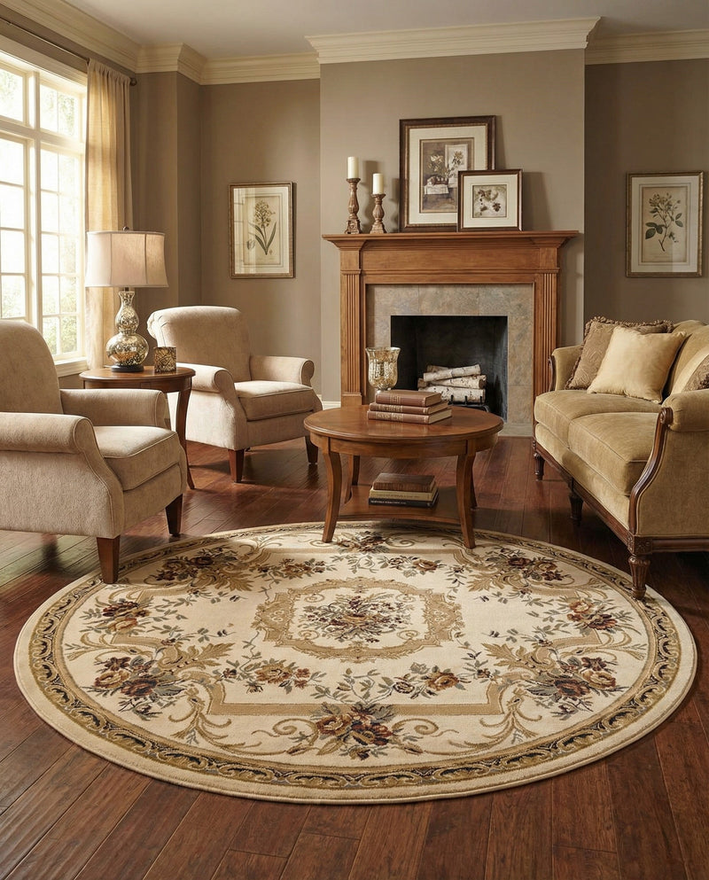 Versailles Elegance Collection Area Rug -  Louveciennes (Cream) Round Cream  lifestyle 76