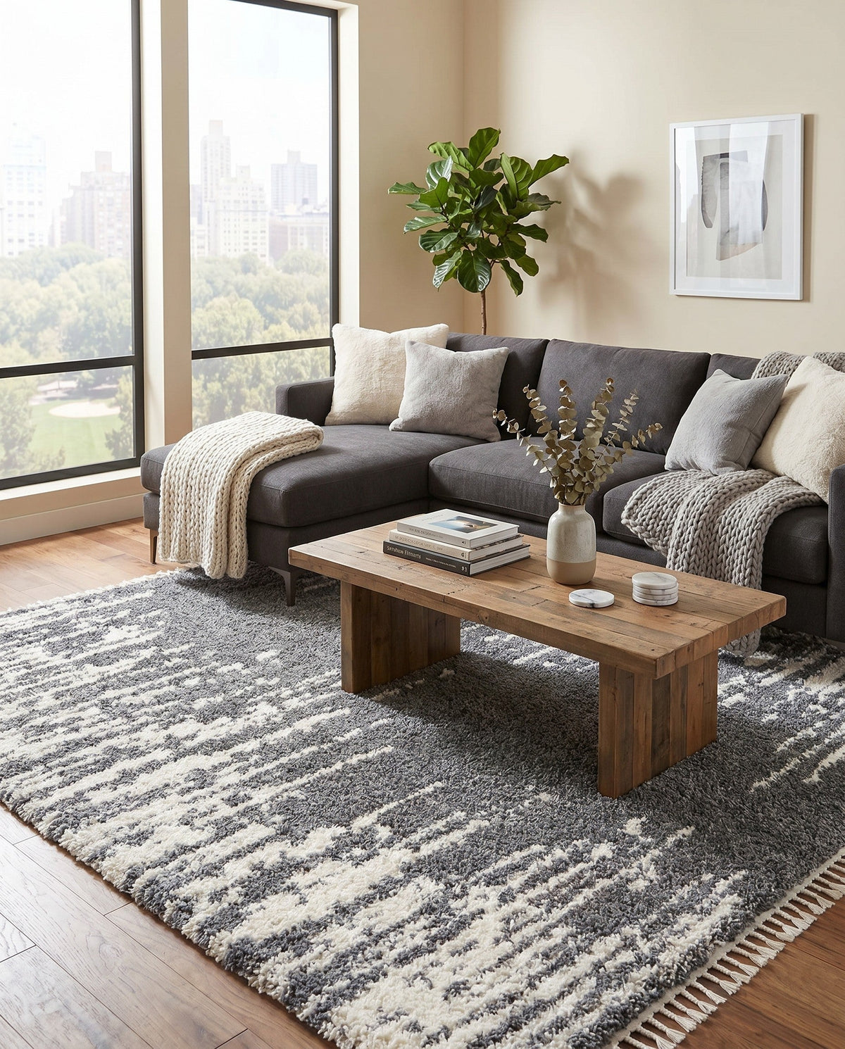 Tranquil Tides Shag Collection Area Rug - Marina Square Gray  lifestyle 212