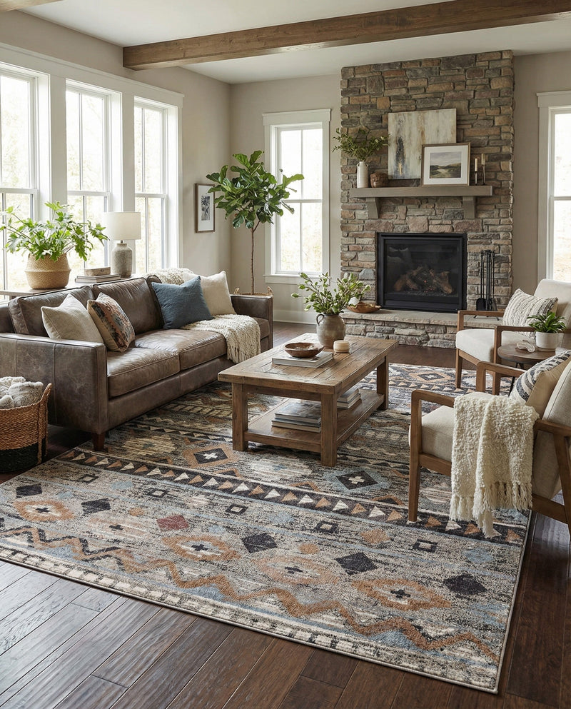 Desert Modern Eco Rug Series Collection Area Rug -  Sonora Rectangle Khaki Gray  lifestyle 20