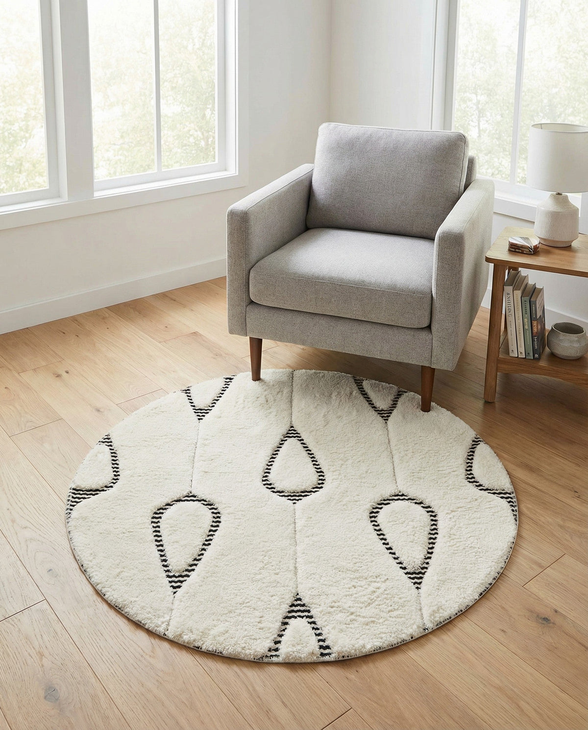 Monochrome Collection Area Rug -  Marble Round Ivory White  lifestyle 106