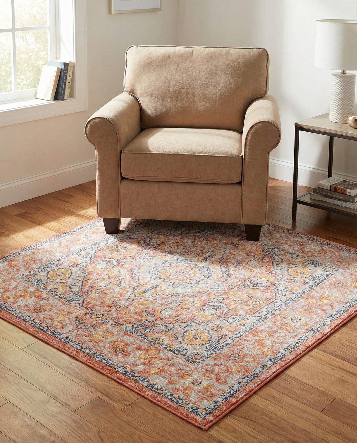 Seville Stripes Collection Area Rug - Cadiz (Brick Red) Square Brick Red  lifestyle 98