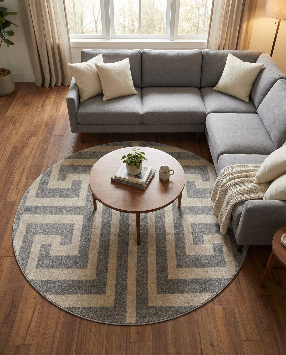 Aegean Labyrinth Collection Area Rug -  Mykonos Round Gray  lifestyle 117