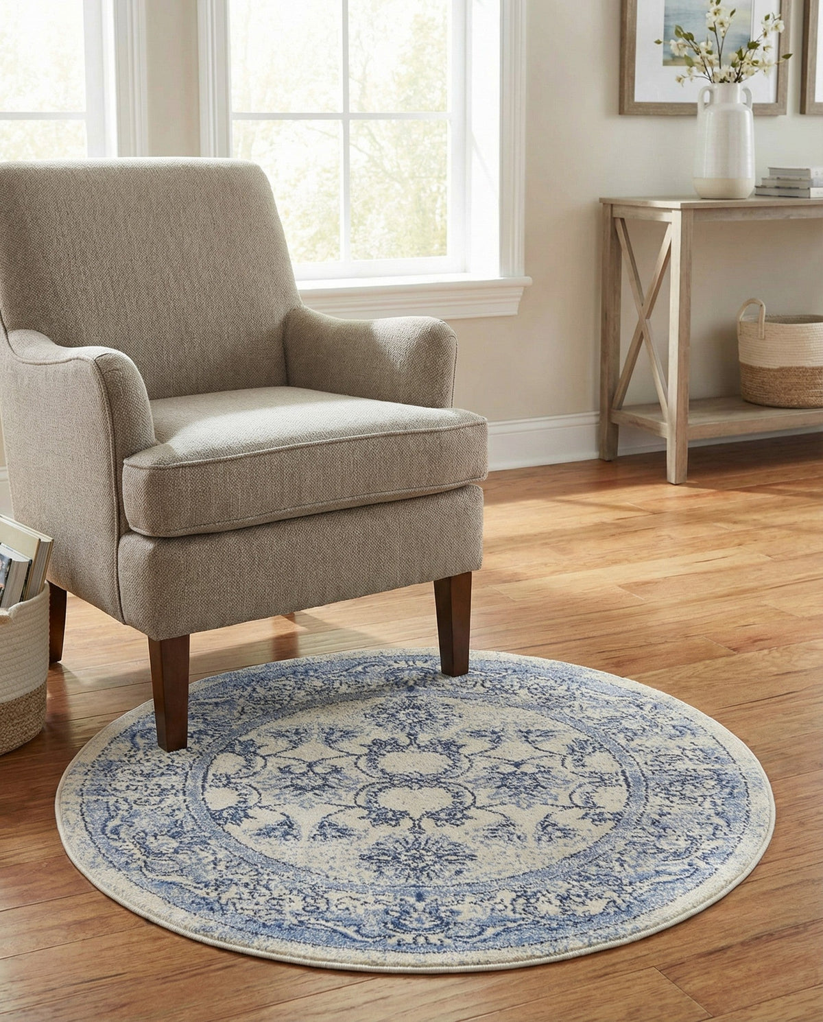 Horizon Collection Area Rug -  Meridian Round Ivory Blue  lifestyle 90