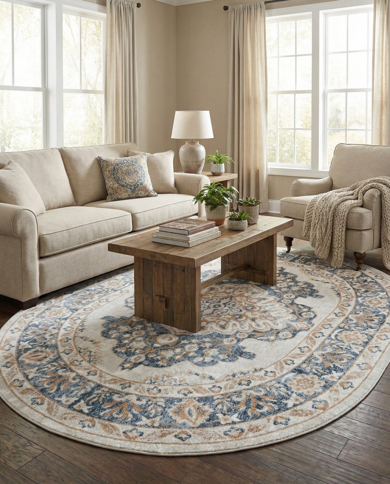 Cambridge Classics Collection Area Rug -  Magdalene (Cream) Oval Cream  lifestyle 74