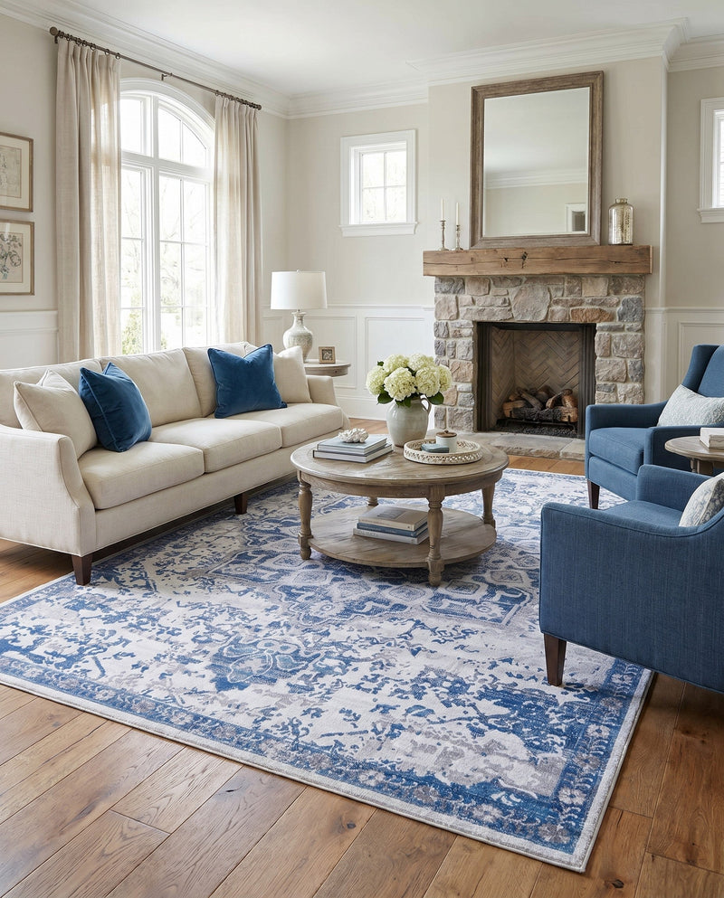 Baroque Era Collection Area Rug - Versailles (Gray Blue) Rectangle Gray Blue  lifestyle 6