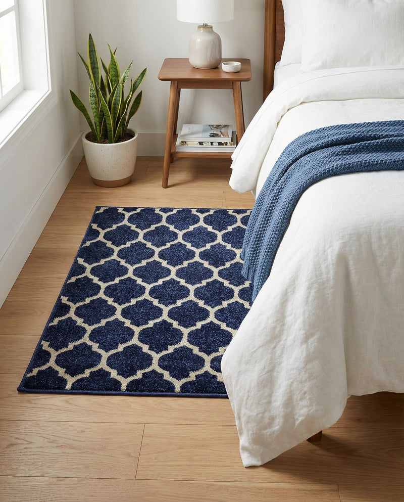 Lattice Gardens Collection Area Rug -  Bloomfield (Dark Blue) Rectangle Dark Blue  lifestyle 17