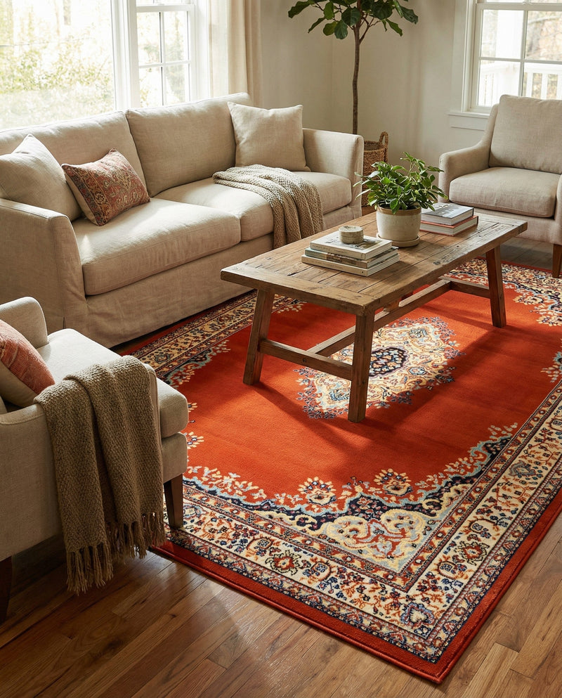Tabriz Tapestry Collection Area Rug - Azerbaijan (Terracotta) Rectangle Terracotta  lifestyle 13