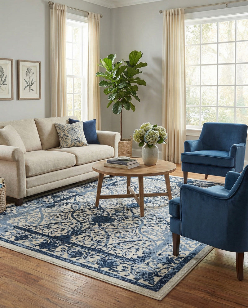 Horizon Collection Area Rug -  Sierra Rectangle Ivory and Blue  lifestyle 41