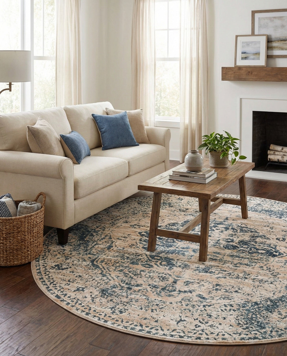 Coastal Manor Collection Area Rug -  Dunes Round Dark Blue  lifestyle 118