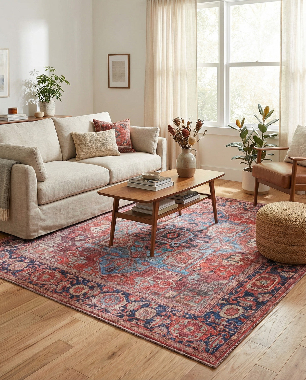 Zahara Oasis Collection Area Rug -  Essaouira Square Rust Red  lifestyle 90