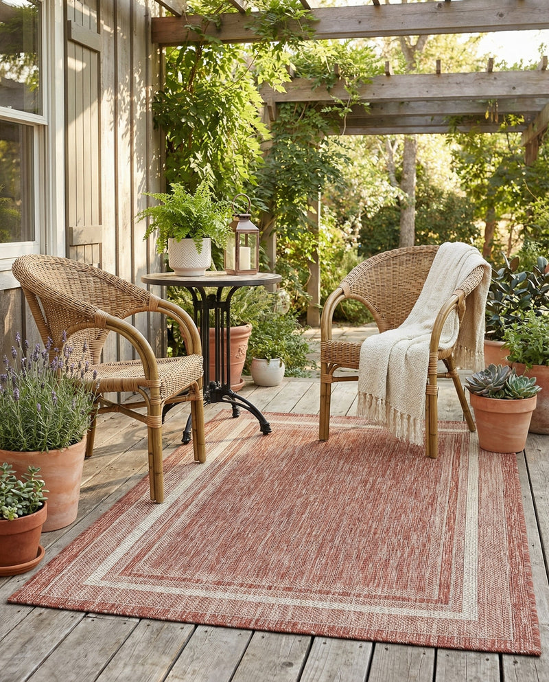 Terrace Fringe Collection Area Rug - Veranda (Rust Red) Rectangle Rust Red  lifestyle 40