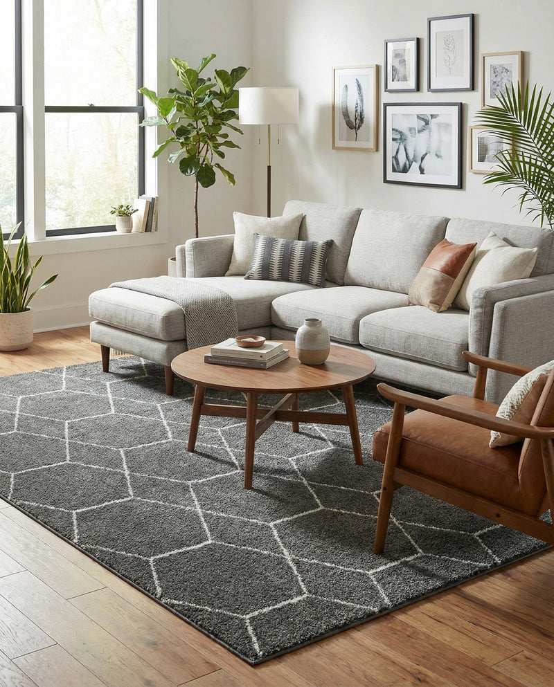 Trellis Mosaic Collection Area Rug - Arborville (Dark Gray) Rectangle Dark Gray  lifestyle 9