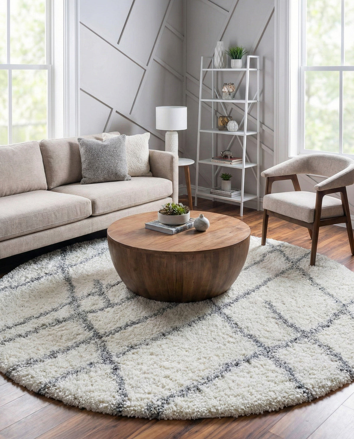 Cozy Haven Shag Collection Area Rug - Serenity (Ivory) Round Ivory  lifestyle 32