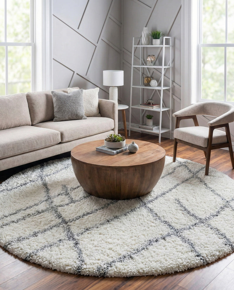 Cozy Haven Shag Collection Area Rug - Serenity (Ivory) Round Ivory  lifestyle 32