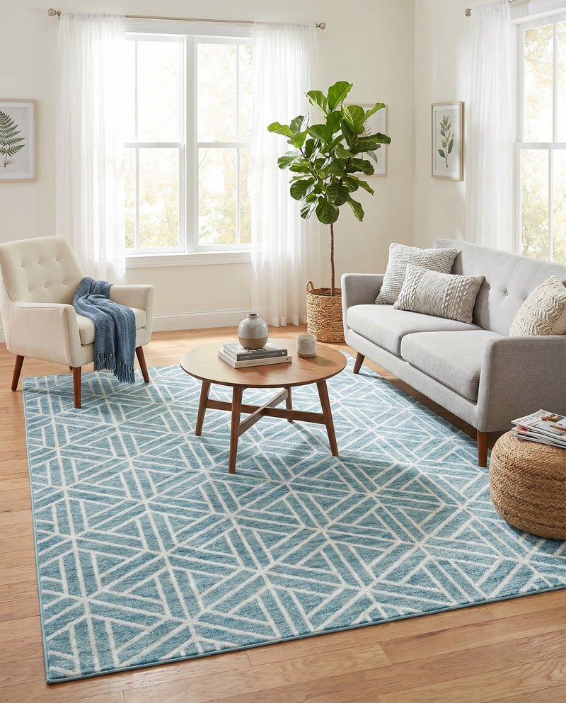 Garden Maze Retreat Collection Area Rug -  Topiarytrail Rectangle Blue  lifestyle 41