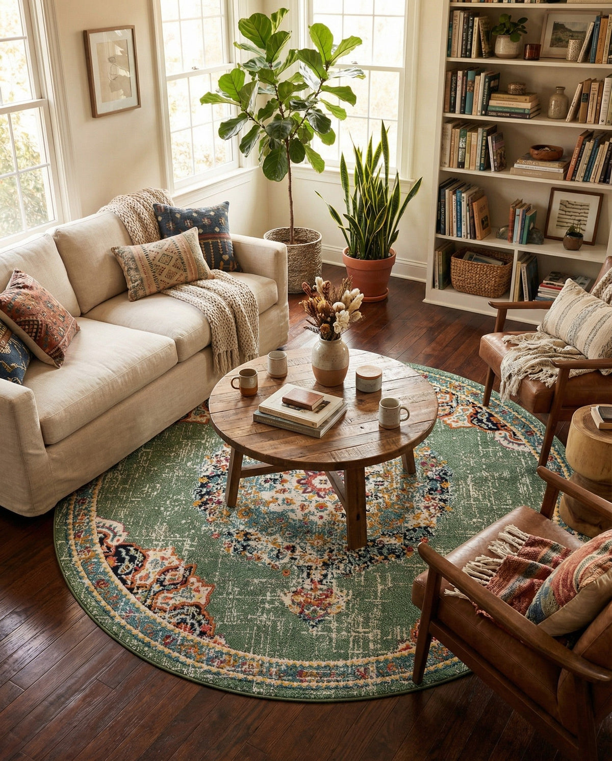 Brighton Terrace Collection Area Rug - Hove (Green) Round Green  lifestyle 97