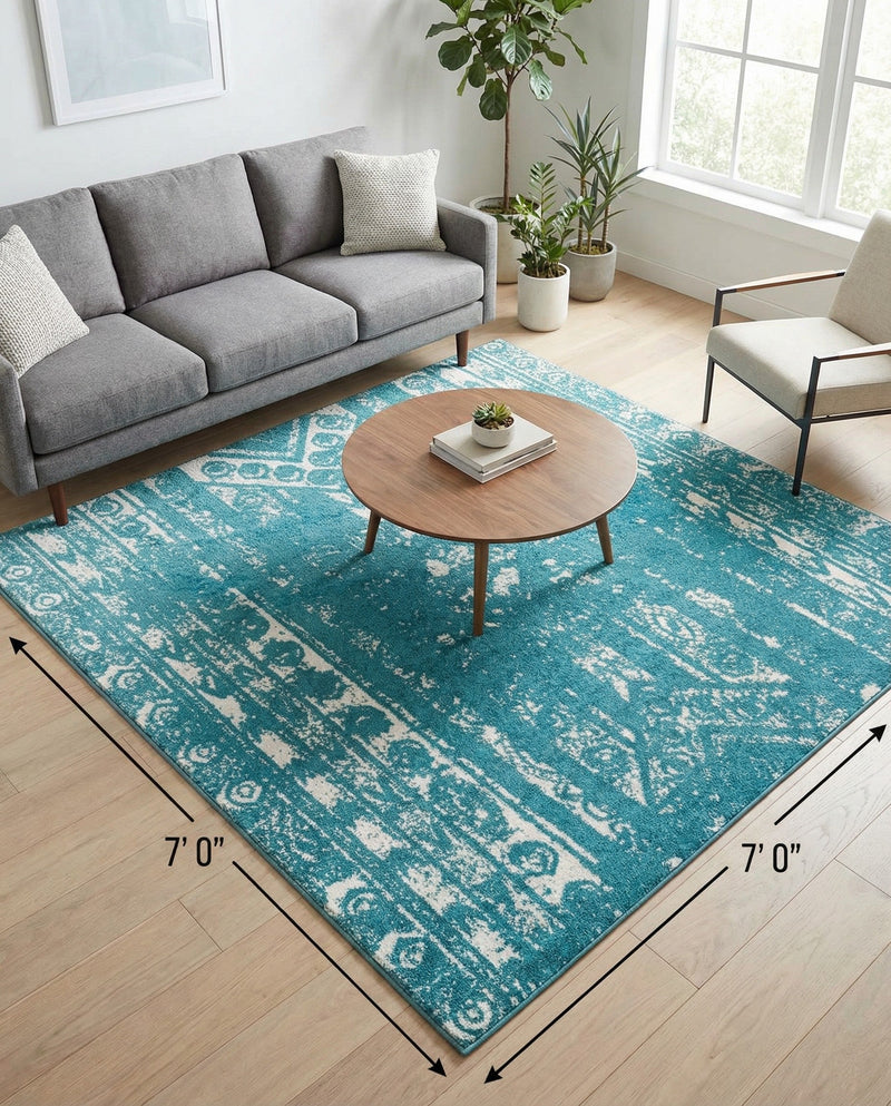 Brighton Stripes Collection Area Rug - Sussex (Turquoise) Square Turquoise  lifestyle 21